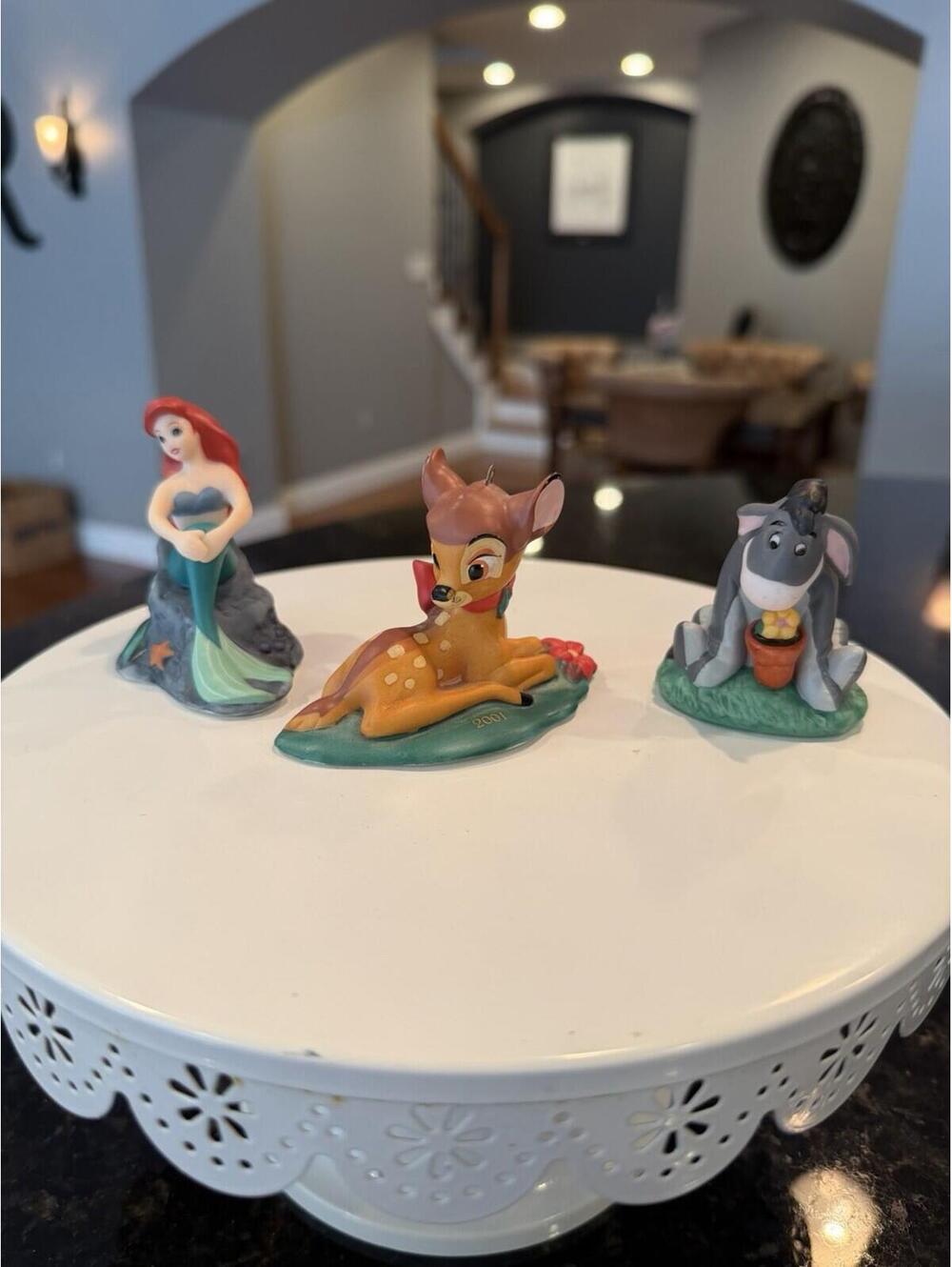 Set Of 3 Disney Porcelain Figures Ariel Bambi & Eeyore 2” EUC